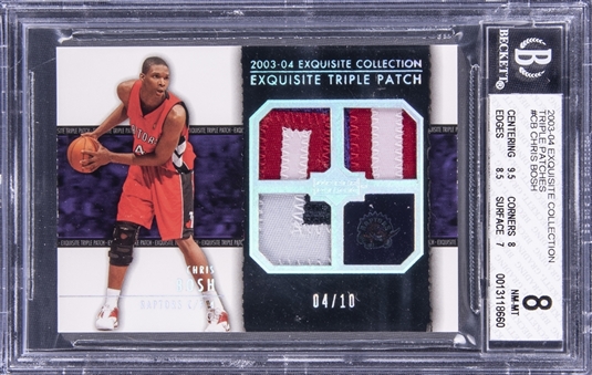 2003-04 UD "Exquisite Collection" Triple Patch #CB Chris Bosh Triple Patch Rookie Card (#04/10) - BGS NM-MT 8 - Boshs Jersey Number! 